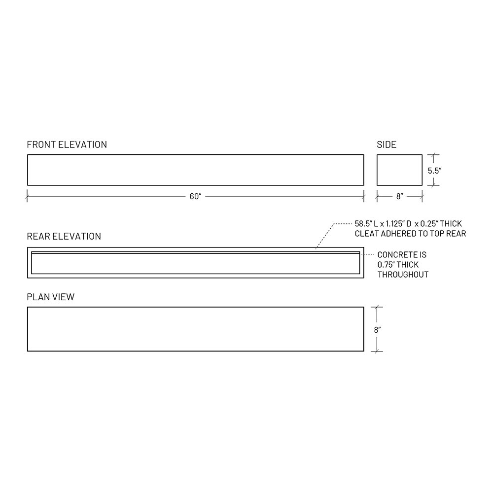 Ashcroft Concrete Fireplace Mantel Shelf line art